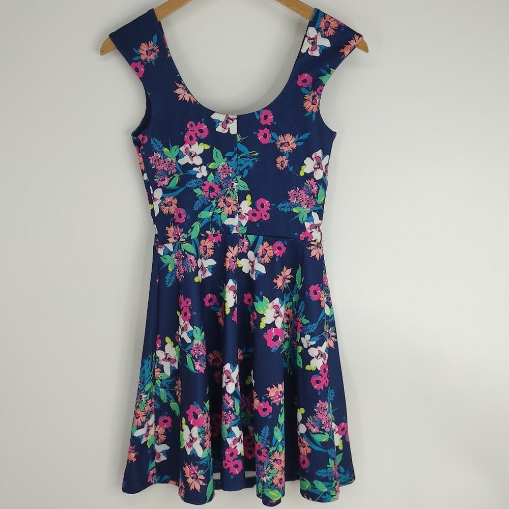 Candies Blue Floral Dress With Belt Size Small